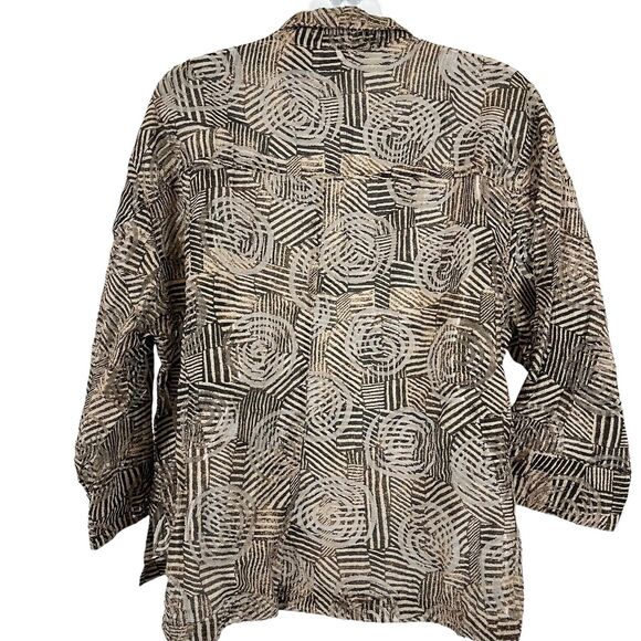 Chicos Womens Brown Button Down Sheer 3/4 Sleeve Mixed Media Shirt Top sz 2 / L - Picture 14 of 16